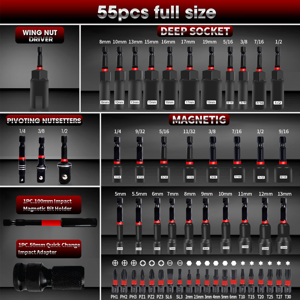 55PCS Magnetic Impact Nut Driv - đánh giá và giá Power Z Tools